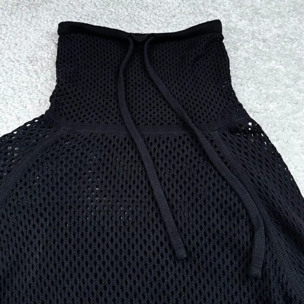 Prana Translucent Cowl Neck Sweater Open Knit Black NEW